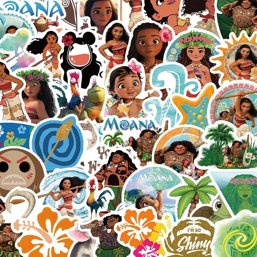50pcs Disney Moana Stickers, Cartoon Moana Maui Waterproof Vinyl Stickers, Suitable For Suitcases, Laptops, Notebooks And Journals, PVC Waterproof - Multicolor - View 1