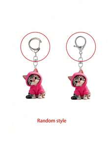 2D Flat Cute Cat Hooded Sweatshirt Keychain, Bag Hanger, Keychain, Backpack Accessory, Cute Pet Kitten Keychain, Suitable For Cat Lovers, Perfect Gift For Birthday, Halloween, Christmas, Can Be Used As School Bag Pendant And Cute Small Gift - Multicolor - View 9