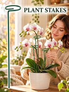 5pcs Green Plant Support Stakes, Ring Top Flower Stem Support Rods, Suitable For Potted Plants, Roses, Seedlings And Small Indoor Plants, Used For Balcony, Patio, Greenhouse And Outdoor Gardening Plant Training Support Stakes - B - View 2