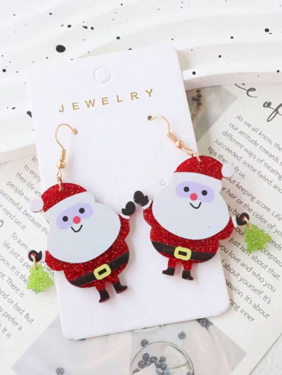 1 Pair Christmas Acrylic Cute Santa Earrings Individual Quirky Holiday Party Gift Studs - Multicolor - View 1
