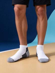 1/6/10/20 Pairs Black White Grey Block Color, All Season Short Mid-Calf Style, Men's Multi-Occasion Sports Casual Short Mid-Calf Socks - Multicolor - View 3