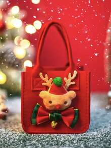 Christmas Felt Square Treat Gift Tote Bag, Handheld Holiday Goody Pouch With Adorable Reindeer Applique Bow Bell Detail, Festive Apple Candy Storage Bag For Xmas Party Home Gifting Adults, Cute Winter Favor Sack For Holiday Celebrations - Multicolor - View 13