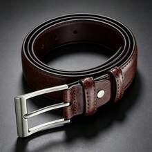 1pc Men's Buckle Belt, Alloy Scratch-Resistant Metal Buckle, Fashion Accessory | Exquisite Appearance | High-Quality Leather, Ideal Gift For Father And Husband - Brown - View 4