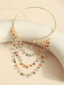 Tassel Chain Arm Bracelet With Colorful Beads, Open Adjustable Joint Arm Chain - Multicolor - View 4
