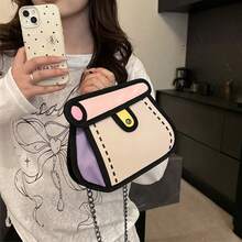 1PC-Chain Bag, Canvas Crossbody Bag, Lightweight Cake Bag, Anime Cartoon Small Square Shoulder Bag - Multicolor - View 9