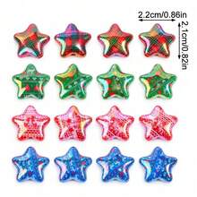 5pcs Christmas Acrylic Star Beads, Plaid & Snowflake Patterns, Large Hole Loose Beads For Jewelry Making, DIY Bracelets, Necklaces, Keychains Craft - Random Color - View 3