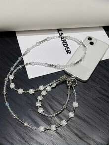 1PC Double Chain Shell Transparent Silver Bead Minimalist Style Metallic Silver Phone Crossbody Strap Neck Chain Long Chain Portable Anti-Loss Phone Case Pendant Authentic Cute Heavy-Duty Sparkling Crystal Heidi Bead Wearable Accessory Luxury High-End With Gift Clip - Multicolor - View 1