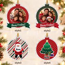 Custom Christmas Ball Photo Ornament,Personalized Family Picture Christmas Tree Decorations,Festive Red Green Holiday Hanging Decor,Customized Name And Text Keepsake For Xmas Gifts, Customizable Christmas Ornament,Home Decor,Merry Christmas - Style C - View 3