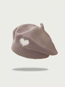 Merlader Style Beret For Women, Autumn And Winter, Heart Pearl Knit Beret Hat, Japanese Retro, Versatile, Face-Slimming, Octagonal Hat, Pumpkin Hat - Multicolor - View 11