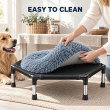 Hexagonal Elevated Pet Cot, Small To Medium Cat And Dog Breathable Mesh Bed, Removable Washable Plush Warm Pad, All-Season Pet Hammock - Black - View 5