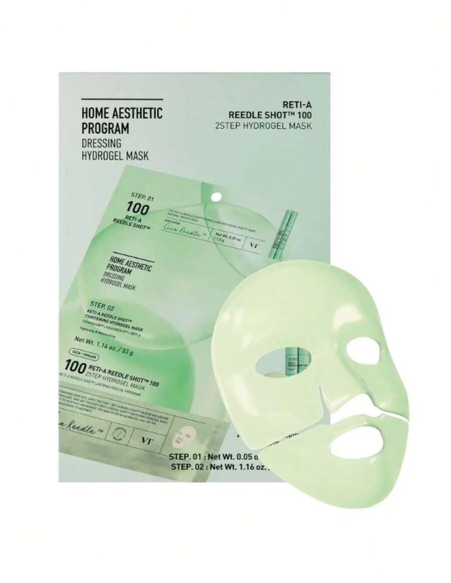 VT Cosmetics VT Reti-A Reedle Shot 100 2Step Hydrogel Mask 4 Pzas,Mascarilla Facial Reafirmante con Retinol y Bakuchiol, Cuidado de Poros y Textura - Hydrogel Mask - Ver 1