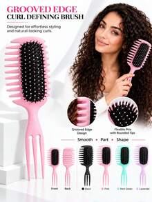 Sisir Multifungsi untuk Mengeriting Rambut, Desain Gigi Samping Lebar, dengan Pegangan Anti Kusut, untuk Menghaluskan dan Mengurai Rambut, Tersedia Berbagai Warna - MultiWarna - View 1