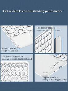 AKKHOO Round Key Touch Wireless Keyboard, Magnetic Magic Control Portable Wireless Keyboard, Suitable For Tablet Computer Smartphone Wireless Office Keyboard - White - View 6