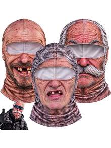 1pc Realistic Old Man Face Mask, 3D Printed Full Head Cover, Funny Cosplay Headpiece, Suitable For Halloween Party And Outdoor Activities - Multicolor - View 4