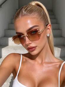 1pc Square-Frame Fashion Glasses - Perfect For Beach Parties And Casual Outings - Multicolor - View 4