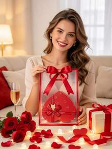 1/2/4pcs Red Frame Transparent Plastic Gift Bags, With Perforated Handle, Reusable PP Gift Bags, With Ribbon, Suitable For Graduation, Wedding, Bridal, Birthday, Baby Shower, Small Business - Multicolor - View 4