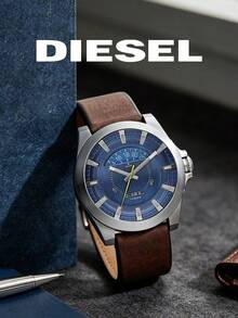 Jam Tangan Pria Diesel DZ1661 Gaya Jalanan Tangguh, Casing Perak Mengkilap, Dial Biru Cerah dengan Aksen Kuning, Tali Cokelat, Desain Maskulin yang Berani, Cocok untuk Pemakaian Sehari-hari - Biru - View 7