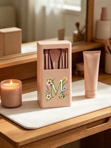 Portable Makeup Brush Set With Mirror, Green Floral Letter Print, Boxed Makeup Brush Set, Multi-Functional Makeup Brush Set, Mini Multi-Functional Makeup Brush, Foundation Brush, Eyeshadow Brush, Basic Makeup Tool Mixed Brush, Makeup Storage Rack With Makeup Brush, Convenient To Carry, Ideal Gift For Girls, Portable Travel Supplies, Travel Essentials - Multicolor - View 8