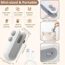 Mini Sealer, 2-In-1 Heat Sealer And Cutter, USB Rechargeable Portable Handheld Food Bag Resealer, Magnetic Design, Instant Heating, Keep Food Fresh, Suitable For Potato Chips, Snacks, Plastic Bags (PP, PE, PVC), Kitchen Storage - Multicolor - View 10