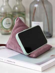 1pc Minimalist Corduroy Phone Holder, Triangular Shape, Striped Texture With Hanging Strap, Portable Smartphone Stand, Tabletop Bracket, Suitable For Bedroom, Office Desk, Living Room, Home Reading And Video Viewing - Multicolor - View 15