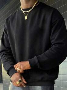 Sweatshirt Kasual Outdoor Pria, Gaya Minimalis Longgar, Desain Kerah Bulat, Tahan Lama dan Awet, Cocok untuk Pemakaian Sehari-hari - Hitam - View 4
