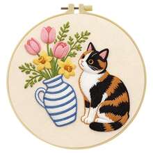15*15cm/5.9*5.9in 20*20cm/7.9*7.9in,Cat And Flowers Embroidery Kit, DIY Handmade Embroidery Set For Adult Beginners, Home Gift, Women's Sewing Gift, Including User Manual, Printed Pattern Fabric, Embroidery Frame, Needle And Thread. - Cat and Flowers - View 19