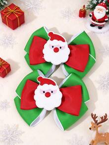 2pcs Christmas Santa Grosgrain Ribbon Hair Bows For Girls Cute Alligators Clips Fall Winter Festival Party Gift Hair Clips Kids Hair Accessories - Multicolor - View 1