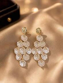 Unique Design Rhinestone Petal Earrings For Women, Vintage Elegant Exaggerated High-End Beach Stud Earrings - White - View 1