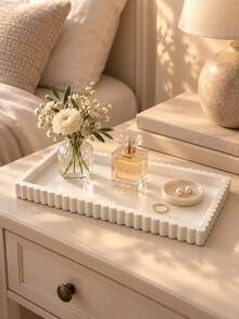 1pc Cream White Rectangular Silicone Tray, Soft Wavy Edge, Concave Design, Suitable For Jewelry, Perfume, Candles, Watches, Keys And Accessories, Ideal For Bedroom, Bathroom, Office Or Entryway, Storage Tray, Jewelry Organizer, Home Decor - Multicolor - View 4