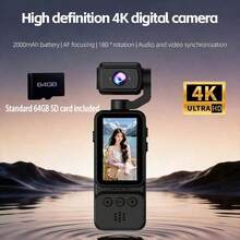 Portable Handheld Digital Camera, 7x Digital Zoom, 4K Video Recording, 180° Rotating Lens, Night Shot Support, Auto Focus, Landscape/Portrait Mode, Equipped With 64GB SD Card, 2000mAh Battery - View 11