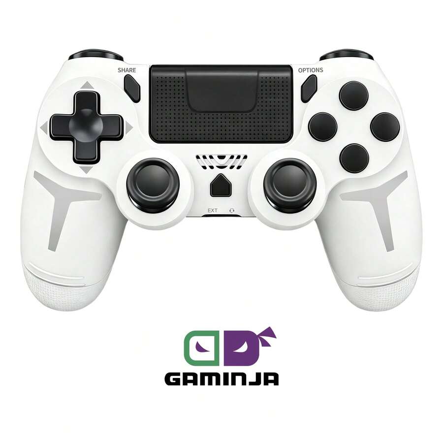 GAMINJA P412 Wireless Game Controller Compatible With P4 Slim P4 Pro Console PC Dual Motor Vibration Six-Axis Motion Sensing With Touchpad Headphone Jack Built-In Speaker 600MAH Battery Capacity