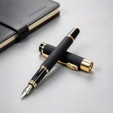 A High-End Matte Black Fountain Pen / High-Quality Metal Calligraphy Pen / Smooth Ink Flow / Suitable For Students, Offices And Business Gifts / Elegant Pen For Students' Calligraphy Practice - Fountain Pen - View 3