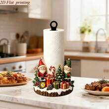 2D Flat Printing 1pc Christmas Fun Elf Snowman Christmas Tree Gift Shaped Kitchen Paper Towel Holder Creative Desktop Countertop Roll Paper Rack Storage Acrylic - Multicolor - View 1