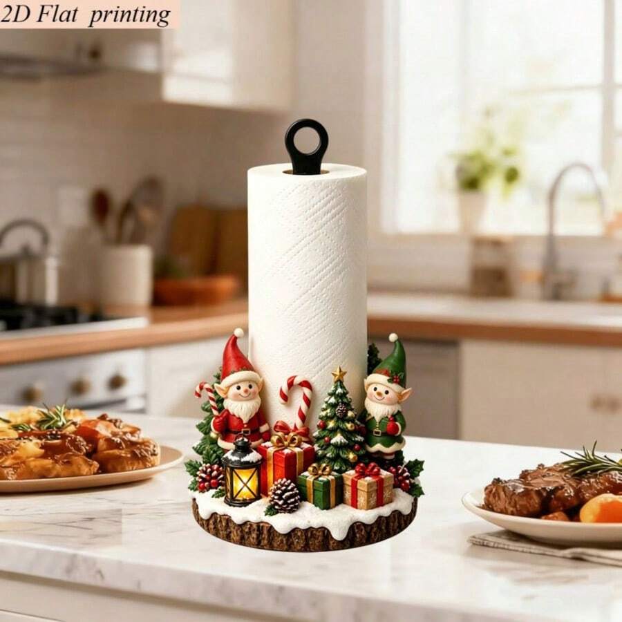 2D Flat Printing 1pc Christmas Fun Elf Snowman Christmas Tree Gift Shaped Kitchen Paper Towel Holder Creative Desktop Countertop Roll Paper Rack Storage Acrylic - Multicolor - View 1