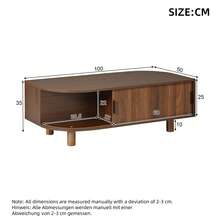 Walnut-Colored Living Room Coffee Table 100*50*35 Cm With 2 Sliding Doors, With Storage, Wooden Legs, Made Of MDF With A Load Capacity Of Up To 30 Kg, Side Table, Sofa Table, Coffee Table, Tea Table - Walnut Wood Color - View 12