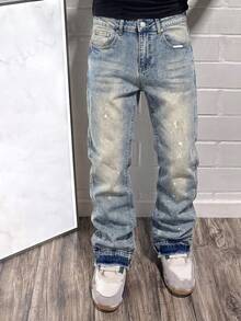 Flared Jeans, Stretch Denim, Skinny Jeans, Washed Denim, Distressed Jeans, Versatile Fashion Cotton Product, Slanted Pockets, Washed Denim Streetwear Fashion Denim - Green - View 1
