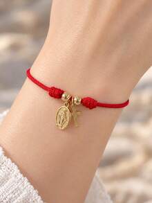 Minimalist Fashion Cross Copper Bead Bracelet, Jesus Pendant Red Mamba Rope Bracelet, Virgin Mary Adjustable Bracelet, Easter Card, Charm Bracelet - Multicolor - View 1