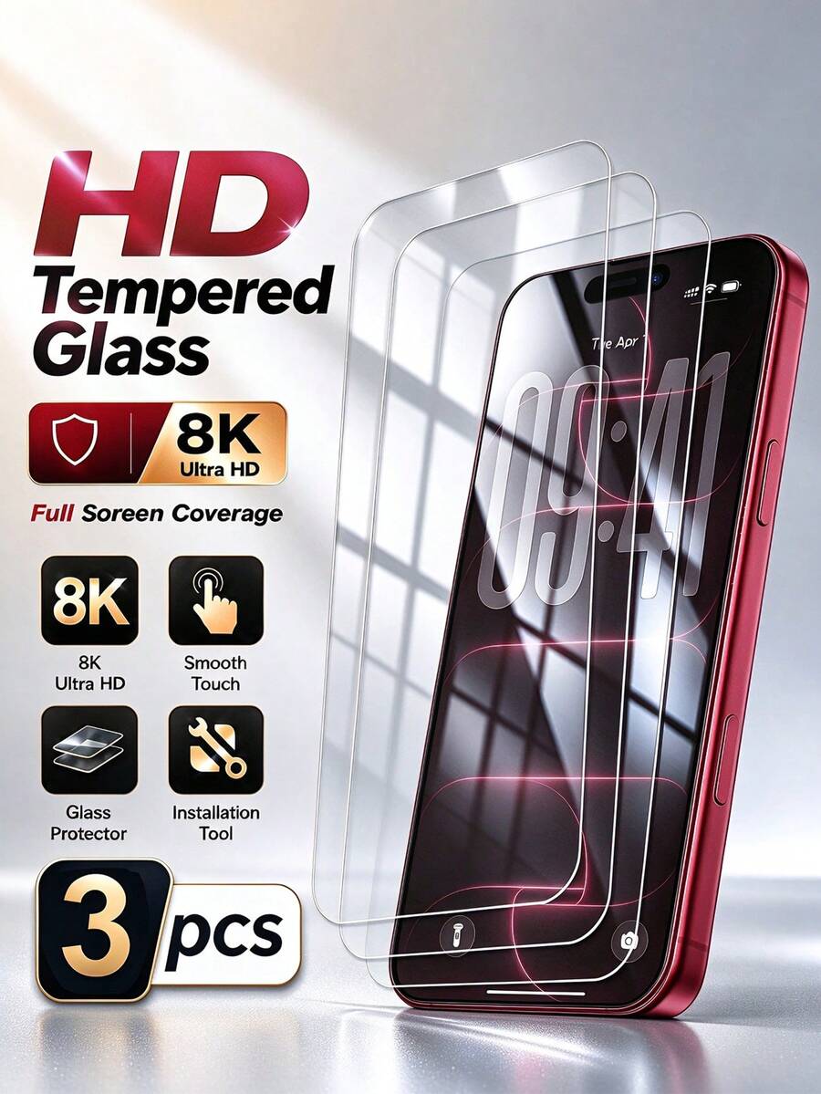 MSRI 3pcs-Full Coverage High Definition Tempered Glass Screen Protector, Original Screen Display, No Color Difference, High Hardness Anti-Scratch Protection Film, Fits Screen Edges, Smooth Touch, Easy Installation, Compatible With Phone Cases, Compatible With IPhone Duo/18 Promax/18 Pro/18/17E/17 Promax/16 Promax/15 Promax/14 Promax/13 Promax/12 Promax/11 Promax/17 Pro/16 Pro/15/14/13/12/11 And Other Series.