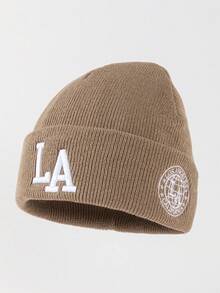 1pc Unisex Fashion Deformed A Logo Embroidered Brimless Knit Beanie Hat, Woolen Cap For Autumn/Winter Daily Warmth And Travel Outfit - A - View 11