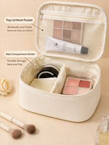 Cute Printed Makeup Bag, Standing Large Capacity Handheld Toiletry Bag With Compartments, Dedicated Brush Slots, Mesh Pockets For Easy Visibility, Portable Travel Business Trip Daily Makeup Organizer, Multi-Functional Storage - Multicolor - View 7