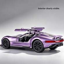 GT Alloy Sports Car Model, Zinc Alloy Body Durable And Impact Resistant. Double Door Structure, Adjustable Rear Wing, Display And Collect, Upgraded Detailed Interior, Realistic Front And Rear Differentiated Tires. Electrostatic Painted Texture High-End, Full Of Details, Collectible Decor - Multicolor - View 8