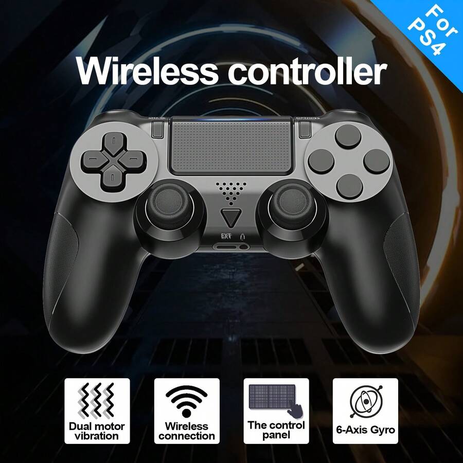 P4 Wireless Game Controller - Dual Vibration Function, 600mAh Long Battery Life, 6-Axis Motion Sensing, Touchpad, Headphone Jack, Compatible With P4/P4 Pro/P4 Slim - View 1