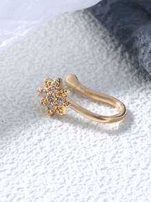 1pc U-Shaped Star Zirconia Nose Ring, Micro-Inlaid Star Zirconia Fake Nose Ring Piercing Jewelry For Women - Yellow Gold - View 2