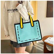 1 chiếc túi canvas phong cách anime/hoạt hình kiểu Nhật cho nữ, túi tote đeo vai phối màu dung tích lớn - Nhiều màu - Xem 6