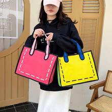 1 chiếc túi canvas phong cách anime/hoạt hình kiểu Nhật cho nữ, túi tote đeo vai phối màu dung tích lớn - Nhiều màu - Xem 4