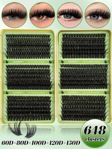 720/684/648 Kluster Bulu Mata Palsu D Curl Untai Tunggal Kemasan Kapasitas Besar, Cocok Untuk Pemula, Bulu Mata Tebal, Lembut, Campuran, Tersegmentasi untuk Riasan Mata Harian DIY, Bulu Mata Ekor Ikan Tebal Tahan Lama, Buku Bulu Mata - D - View 4