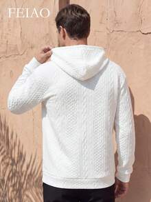 FEIAO Men's Vintage Style Classic Knit Texture Solid Color Pullover Sweatshirt, Simple Versatile, Suitable For Commuting - White - View 2