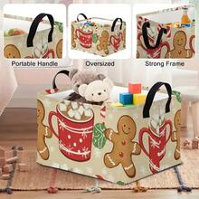 1 Buah Keranjang Penyimpanan Motif Manusia Kue Jahe Natal, Kotak Penyimpanan Kapasitas Besar dengan Pegangan untuk Rumah, Kamar Tidur, Lemari, Dapur, Kamar Mandi, Ruang Tamu, Dekorasi Liburan Meriah, Serbaguna untuk Menjaga Barang Tetap Rapi, Kotak Penyimpanan Praktis Hemat Ruang - MultiWarna - View 3