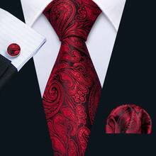 Men Red Paisley Jacquard Bow Tie 8Pcs Gift Set Formal Suit Pocket Squares Cufflinks Tie Clip Lapel Brooch Ring Wedding Groom-Cufflinks Pattern Random - Red - View 4