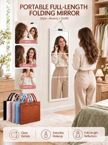 Foldable Full-Length Mirror With Portable Storage Bag, Over-The-Door Mirror, Freestanding/Wall-Mounted Vanity Mirror, High-Definition Imaging, Suitable For Bedroom, Dorm, Travel - Folding Mirror - View 9